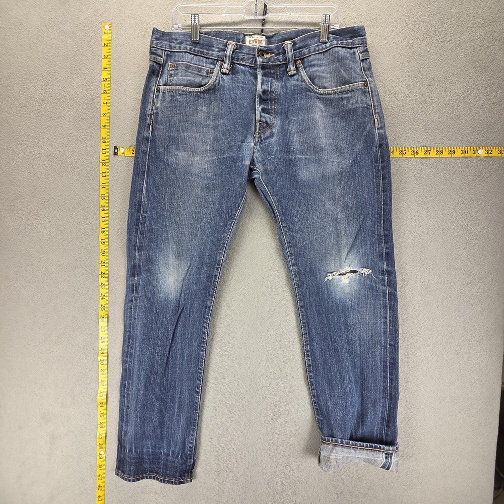 Edwin Jeans Mens 34x30 Blue Selvedge ED-55 Relaxed Japanese Denim Thrashed